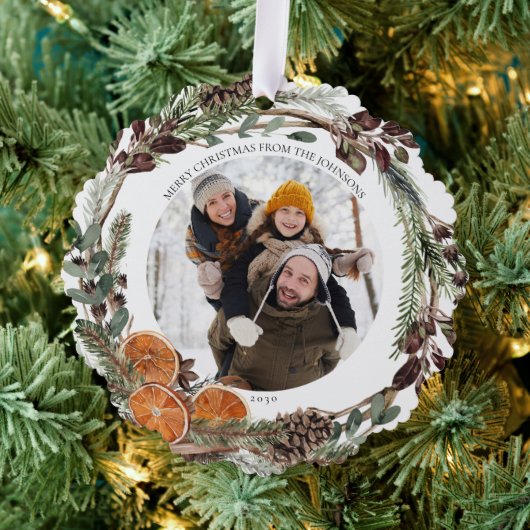 Boho Vrolijke Kerstmis Winter Citrus Foto krans Ornament Kaart (Insitu (Drie))