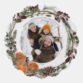 Boho Vrolijke Kerstmis Winter Citrus Foto krans Ornament Kaart (Voorkant)
