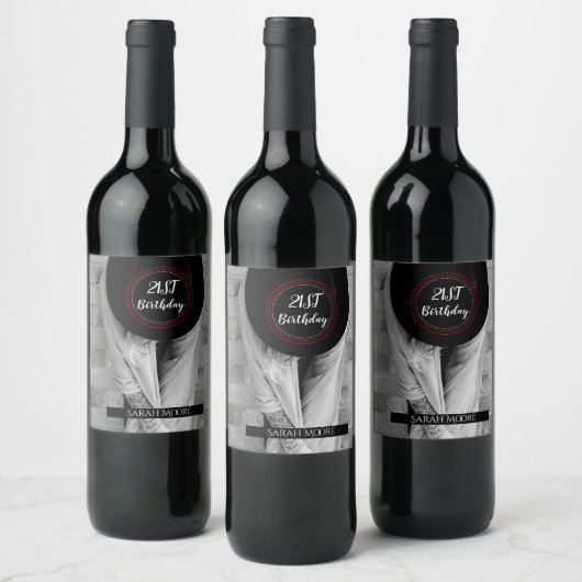 Boho Vrouw 21e Verjaardag Custom Foto Wijn Etiket (Flessen)
