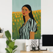 Boho vrouw bloemen poster print kunst (Thuiskantoor)