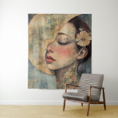 Boho vrouw en halve maan wandkleed (In situ)