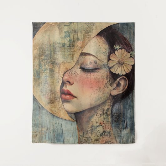 Boho vrouw en halve maan wandkleed (Voorkant)