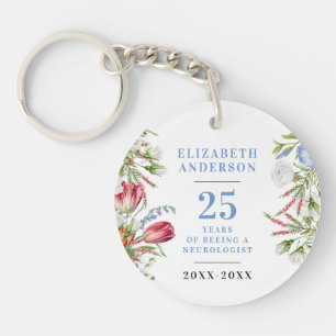 Boho vrouw met pensioen pastel blauw bloemig Jubil Sleutelhanger