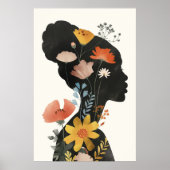 Boho Vrouw Portret met wilde bloemen Poster (Voorkant)