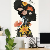 Boho Vrouw Portret met wilde bloemen Poster (Thuiskantoor)