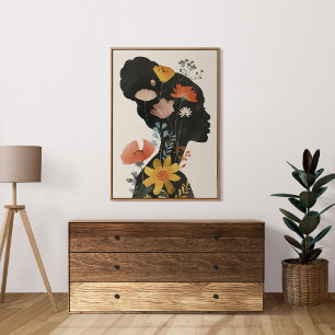 Boho  Vrouw Portret met wilde bloemen Poster