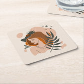 Boho Vrouw Sterren Vierkante Kartonnen Onderzetter (Schuin)