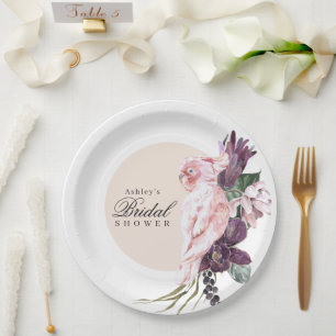 Boho Vrouwelijke Tropische Roze Papegaai Bruidsdou Papieren Bordje