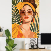 Boho  vrouwelijke zomerportretkunst poster (Thuiskantoor)