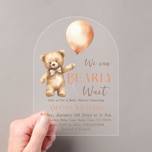 Boho wacht nauwelijks genderneutraal Beer Baby sho Acryl Uitnodigingen (Insitu (Draagbaar))