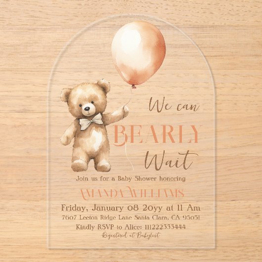 Boho wacht nauwelijks genderneutraal Beer Baby sho Acryl Uitnodigingen (Voorkant)