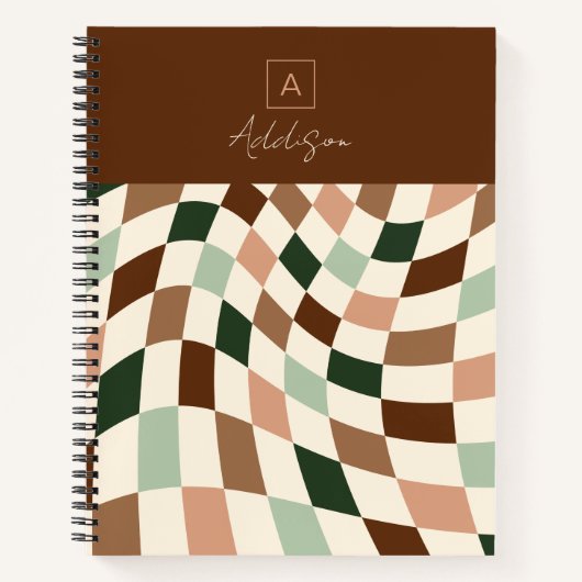 Boho Warped Checkerboard gepersonaliseerd monogram Notitieboek (Voorkant)