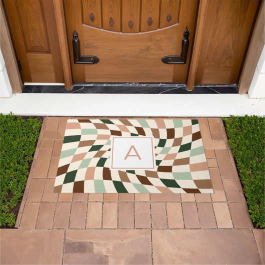 Boho Warped Checkerboard Monogram Deurmat (Buiten)