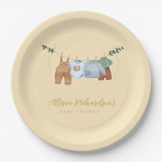 Boho waslijn jongen pastel geel Papier Bord (Voorkant)