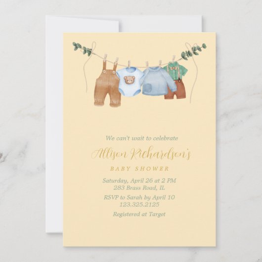 Boho waslijn jongen pastel waterverf baby shower kaart (Voorkant)