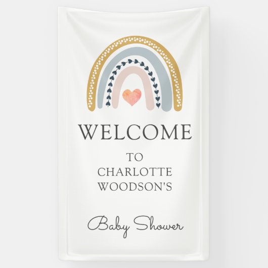 Boho Watercolor Arc-en-ciel bannière Baby shower (Vertical)