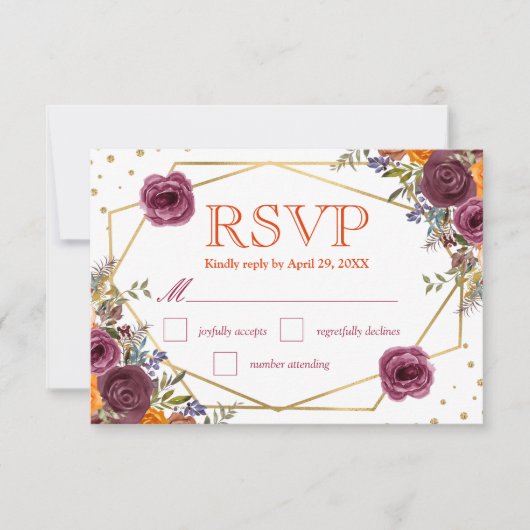 Boho Watercolor Automne Fleurs Mariage Carte RSVP (Devant)
