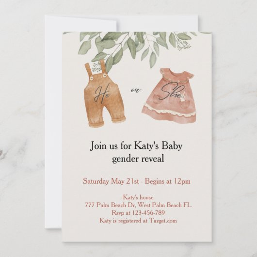Boho Watercolor Baby Genre Reveillez Invitation (Devant)