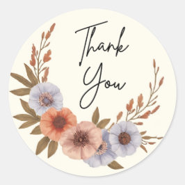 Boho Watercolor Bloem Thank You Sticker – Elegant