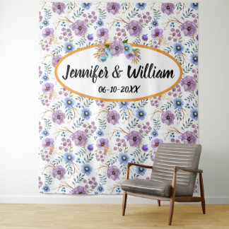 Boho Watercolor Bloemen Lilac & Teal Maatwerk Wandkleed
