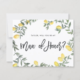 Boho Watercolor Citroen Krans Man van Eer Card RSVP Kaartje
