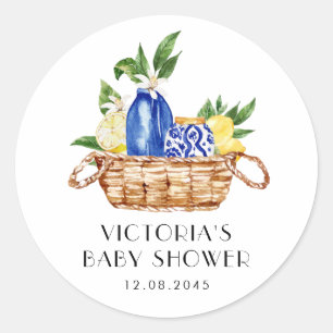 Boho Watercolor Citroen Mediterrane Baby Shower Ronde Sticker