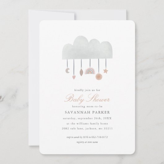 Boho Watercolor Cloud Genre Neutre Invitation (Devant)