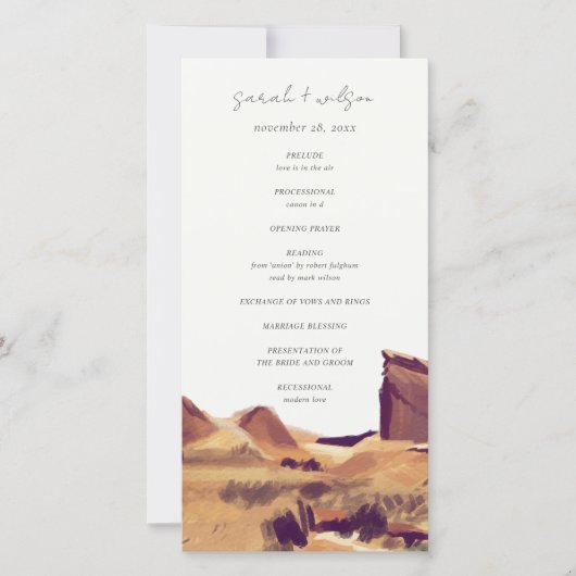 Boho Watercolor Desert Landscape Wedding Programme (Devant)