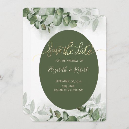 Boho Watercolor Eucalyptus Groene Save The Date (Voorkant / Achterkant)
