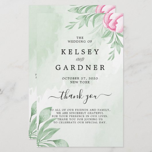 Boho Watercolor Eucalyptus Wedding Programme (Devant / Derrière)