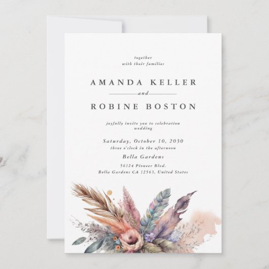 Boho Watercolor Faire-part de mariage (Devant)