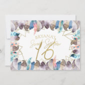 Boho Watercolor Feathers Gold Sweet 16 Invitations (Devant)