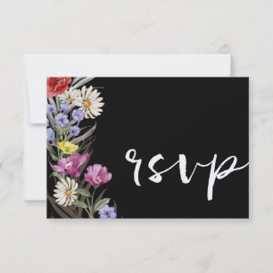 Boho Watercolor Fleur sauvage et mariage noir RSVP