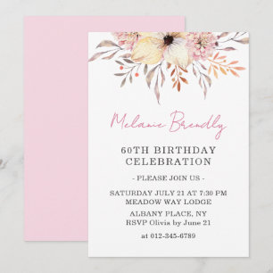 Boho Watercolor Floral 60e anniversaire Invitation
