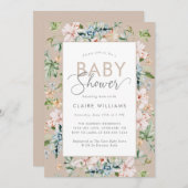 Boho Watercolor Floral Baby shower Invitation (Devant / Derrière)