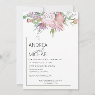 Boho Watercolor Floral Faire-part de mariage
