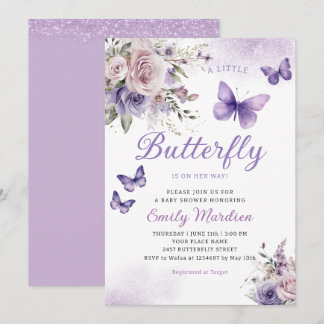 Boho Watercolor Floral Girl Butterfly Baby Shower Kaart