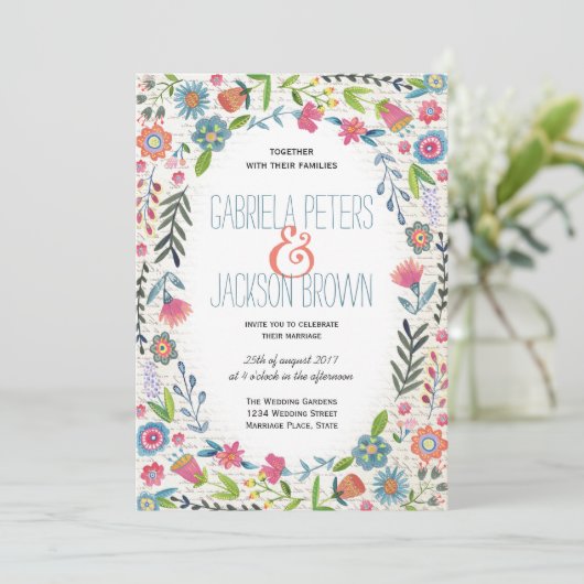 Boho Watercolor Floral | Invitations de mariage (Debout devant)