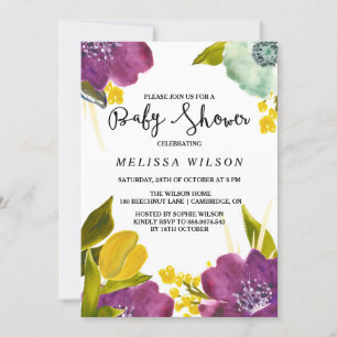 Boho Watercolor Flowers Baby shower Invitation