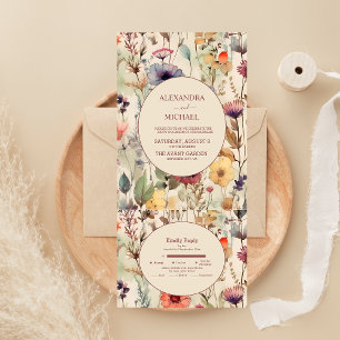 Boho Watercolor Gedempte Tinten Wilde Bloemen Brui All In One Uitnodiging
