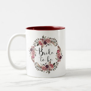 Boho Watercolor Herfst Bloemenkrans Bruid in wordi Tweekleurige Koffiemok
