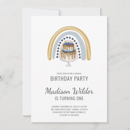 Boho Watercolor Invitation d'anniversaire (Devant)