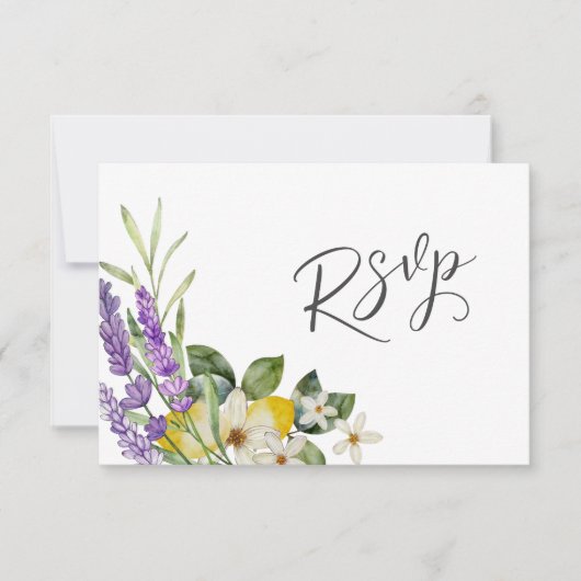 Boho Watercolor Lemons & Lavender Wedding RSVP (Devant)