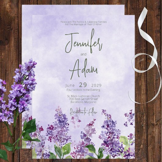 Boho Watercolor Lilac Flowers Faire-part de mariag