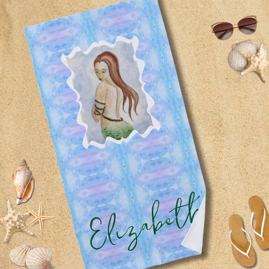 Boho Watercolor Mermaid Personalized Strandlaken