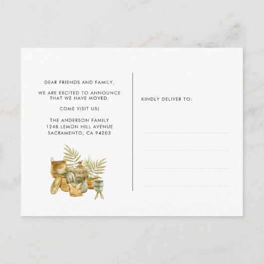 Boho Watercolor Monstera Moving Faire-part (Dos)