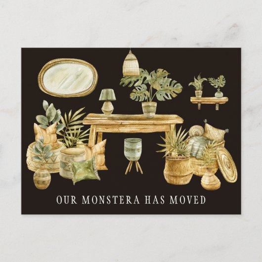 Boho Watercolor Monstera Moving Faire-part (Devant)