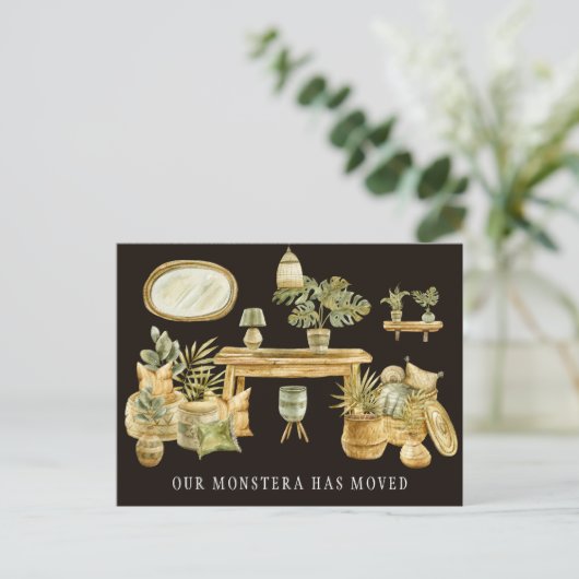 Boho Watercolor Monstera Moving Faire-part (Debout devant)