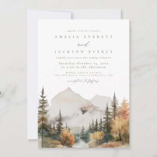 Boho Watercolor Mountain Faire-part de mariage (Devant)