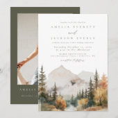 Boho Watercolor Mountain Faire-part de mariage (Devant / Derrière)